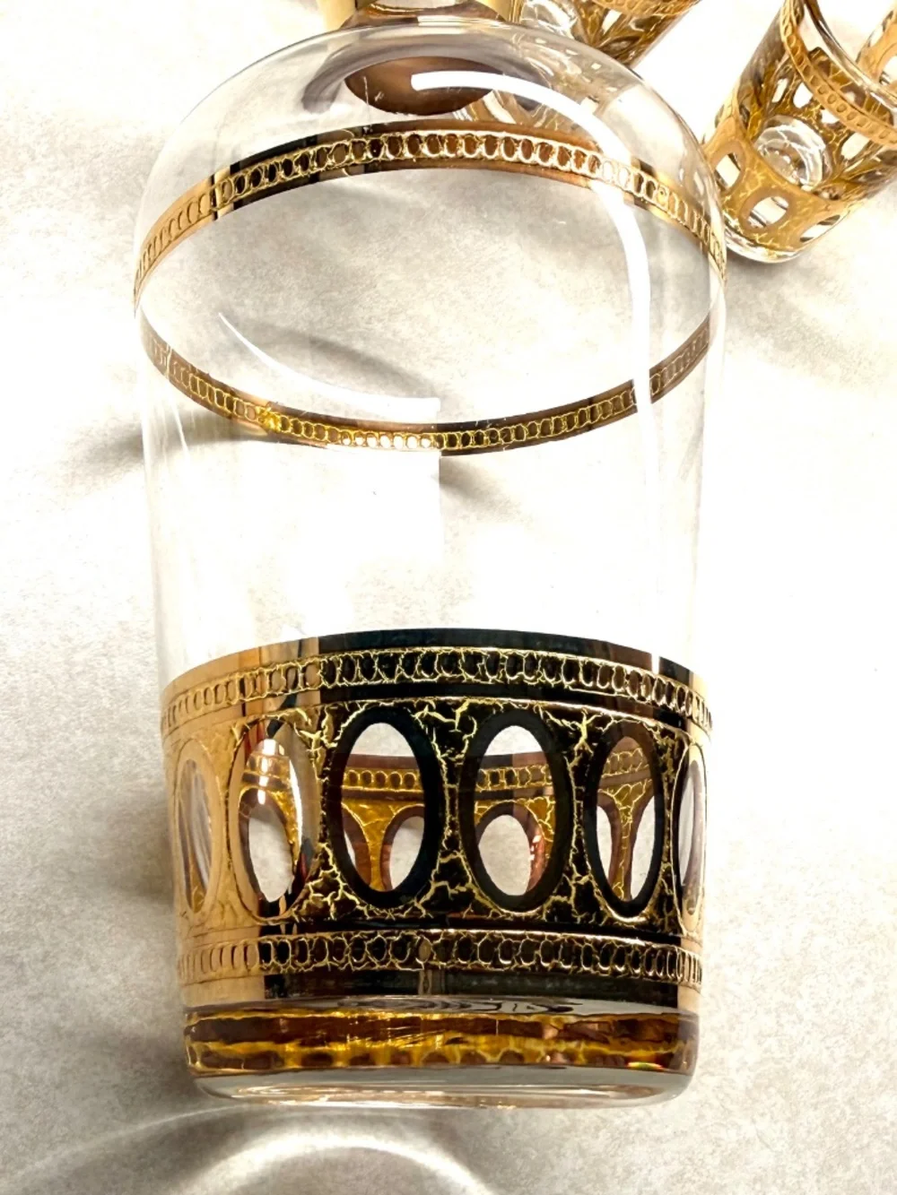 Culver Inc Antigua Carafe and Glasses Set (7) 22K Gold Mid Century